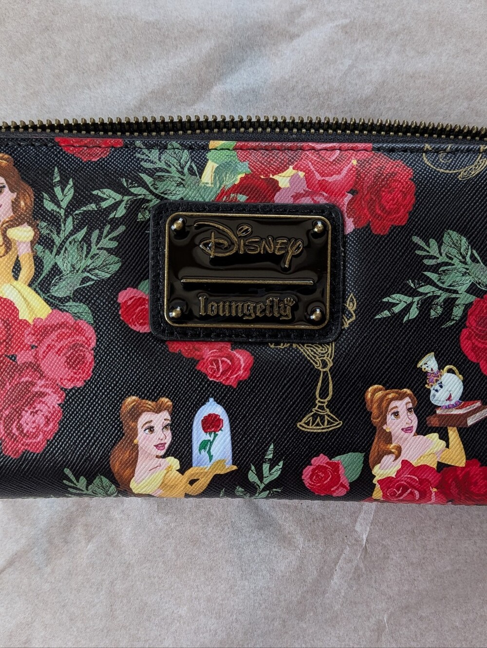 Disney Loungefly Beauty and the Beast Floral Zip Around Wallet Belle Roses